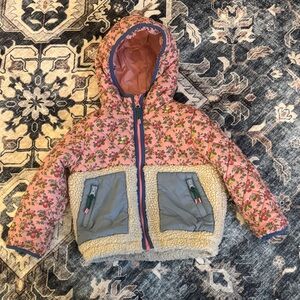 Mini-Boden Floral Hooded Puffer Jacket with Sherpa detail 4-5y